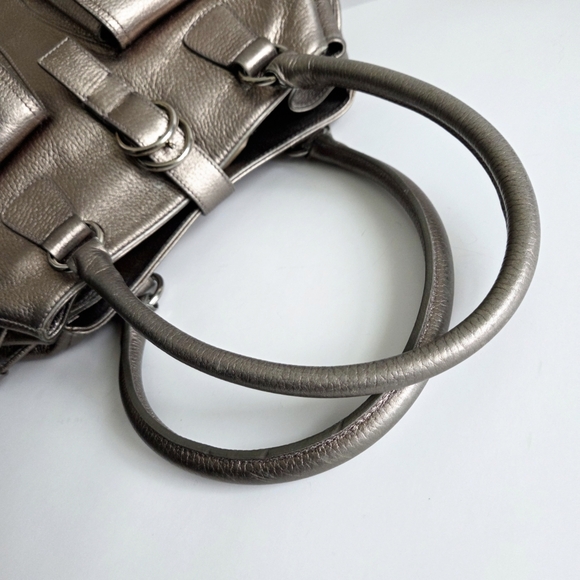 Furla Large Metallic Leather Satchel With Double Rolled Handles, Made In Italy - Picture 15 of 16